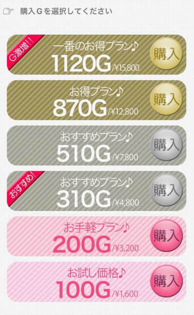 爆会い（バクアイ）料金体系②（ポイント一覧）

